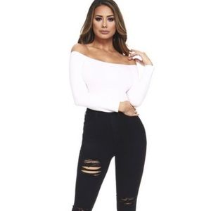 White stretch off shoulder bodysuit** one size ***